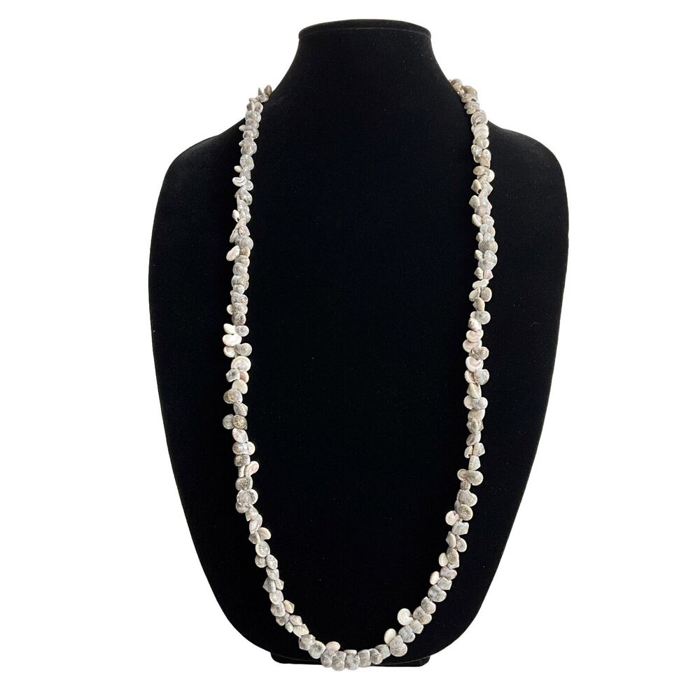Shell Necklace Long Tiny Sea Shell Beaded Pearles… - image 1